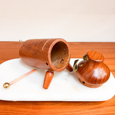 Whimsical Savings: Danish Mid-Century Teak Piggy Bank with Leather Ears