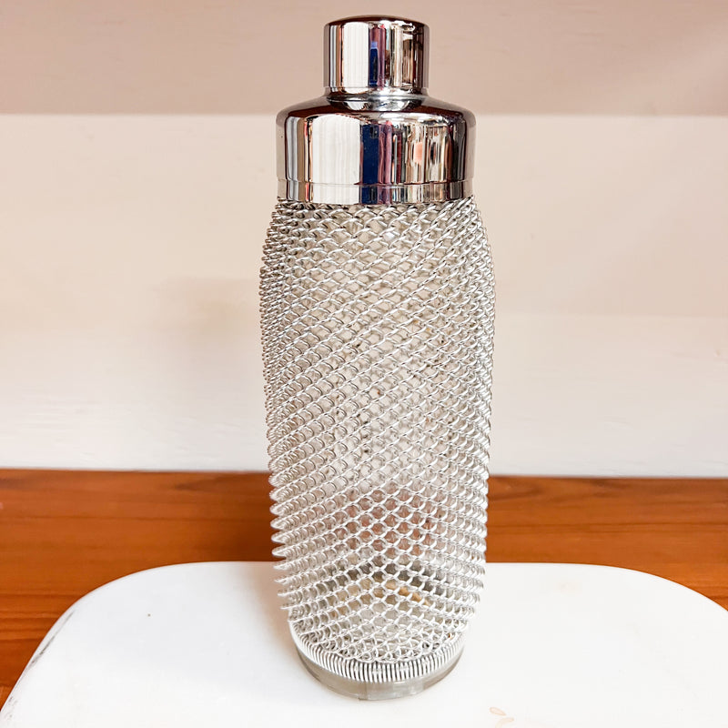 Mid-Century Silver Mesh Chain Cocktail Shaker - Sophisticated Vintage Barware