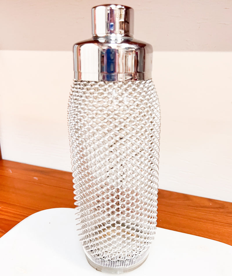 Mid-Century Silver Mesh Chain Cocktail Shaker - Sophisticated Vintage Barware