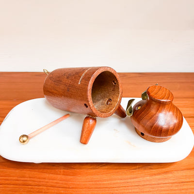 Whimsical Savings: Danish Mid-Century Teak Piggy Bank with Leather Ears