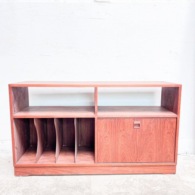 Mid-Century Modern Rosewood Record Cabinet – Stylish Storage with Drop-Front Compartment