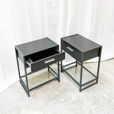 Black Laminate & Glass Single Drawer End Table