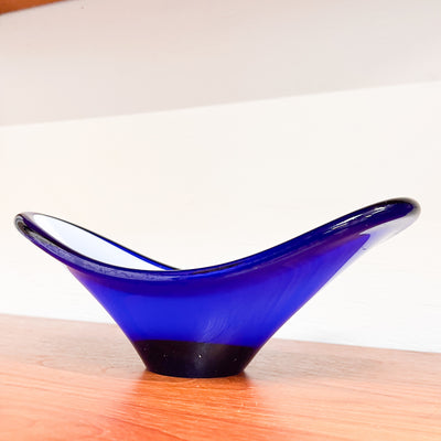 Serene Waves: Vintage Murano-Cobalt Blue and White Art Glass Bowl