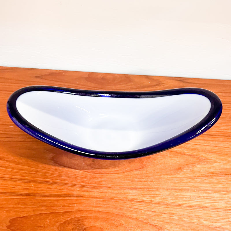 Serene Waves: Vintage Murano-Cobalt Blue and White Art Glass Bowl