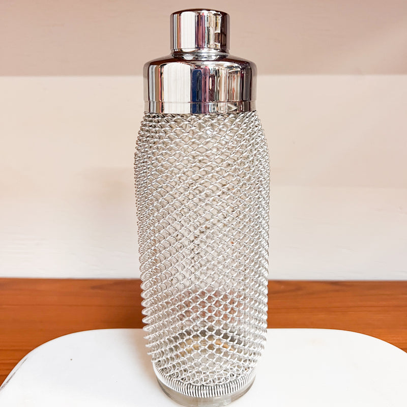 Mid-Century Silver Mesh Chain Cocktail Shaker - Sophisticated Vintage Barware