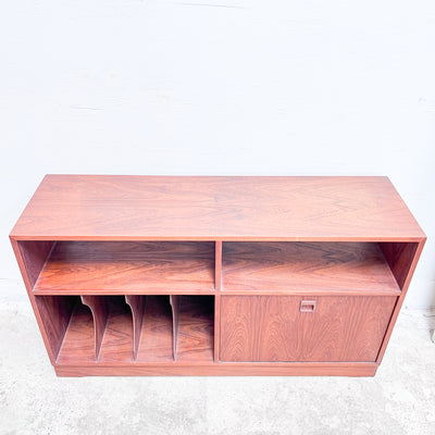 Mid-Century Modern Rosewood Record Cabinet – Stylish Storage with Drop-Front Compartment