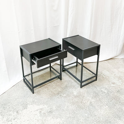 Black Laminate & Glass Single Drawer End Table