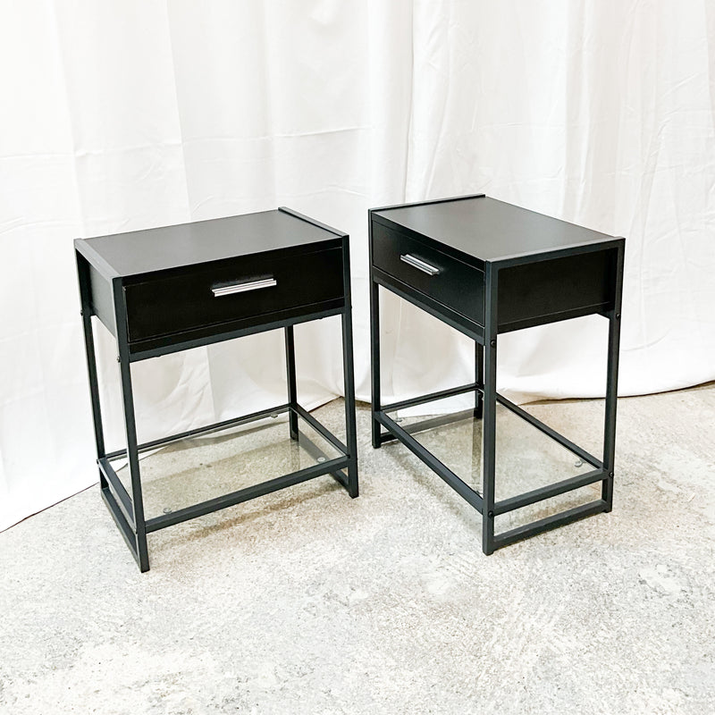 Black Laminate & Glass Single Drawer End Table