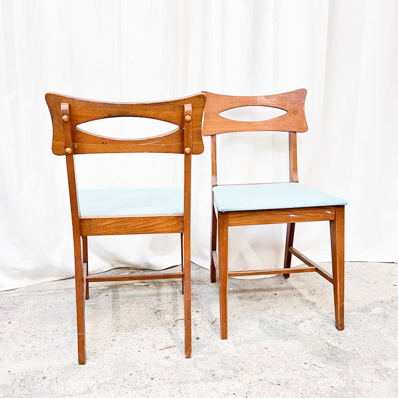 MCM Teak Dining Chairs (w/ Teal Woven Vinyl Upholstered Seat)