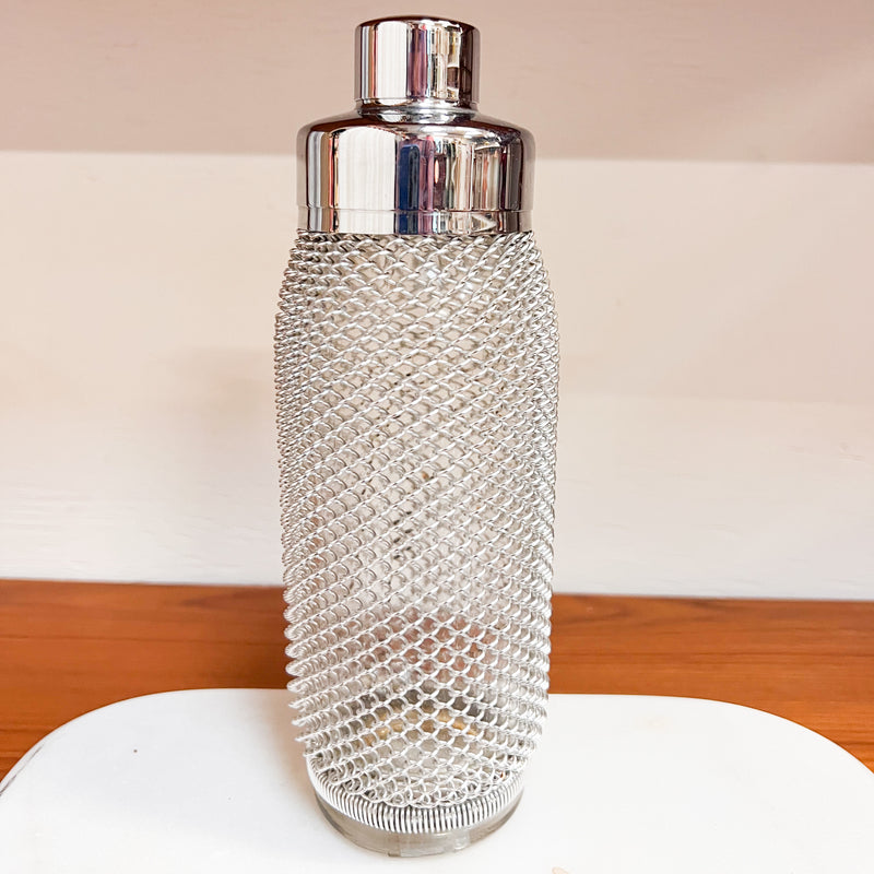 Mid-Century Silver Mesh Chain Cocktail Shaker - Sophisticated Vintage Barware