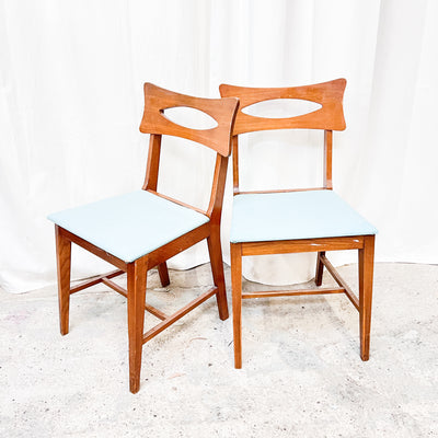 MCM Teak Dining Chairs (w/ Teal Woven Vinyl Upholstered Seat)