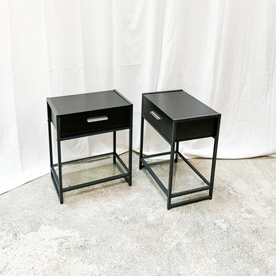 Black Laminate & Glass Single Drawer End Table