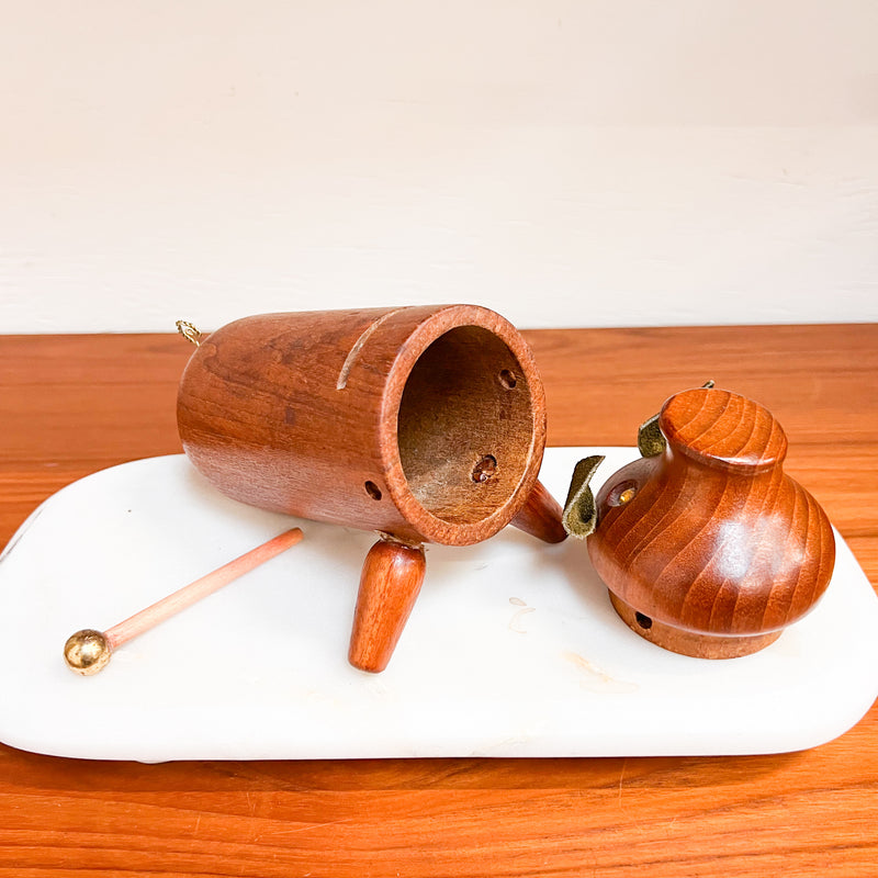 Whimsical Savings: Danish Mid-Century Teak Piggy Bank with Leather Ears