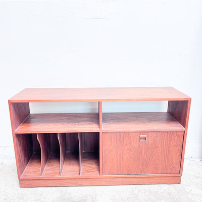 Mid-Century Modern Rosewood Record Cabinet – Stylish Storage with Drop-Front Compartment