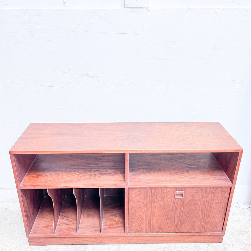 Mid-Century Modern Rosewood Record Cabinet – Stylish Storage with Drop-Front Compartment