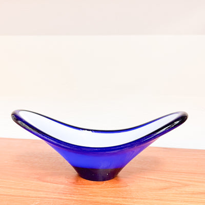 Serene Waves: Vintage Murano-Cobalt Blue and White Art Glass Bowl