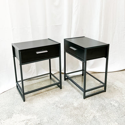 Black Laminate & Glass Single Drawer End Table