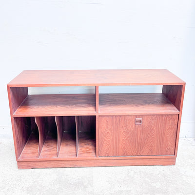 Mid-Century Modern Rosewood Record Cabinet – Stylish Storage with Drop-Front Compartment