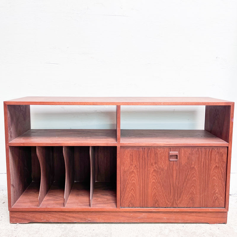 Mid-Century Modern Rosewood Record Cabinet – Stylish Storage with Drop-Front Compartment