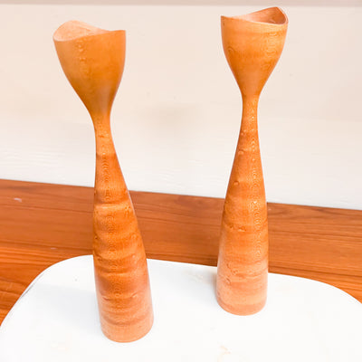 Nordic Simplicity: Pair of Scandinavian Hand-Carved Wooden Candlesticks