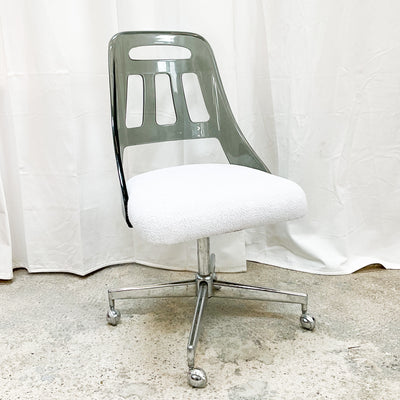 Reupholstered Acrylic & Chrome Frame Rolling Chair