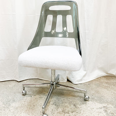 Reupholstered Acrylic & Chrome Frame Rolling Chair