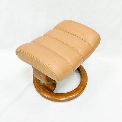 Curved Wood Leg (Brown Leather) Upholstered Ottoman