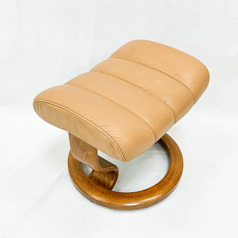 Curved Wood Leg (Brown Leather) Upholstered Ottoman