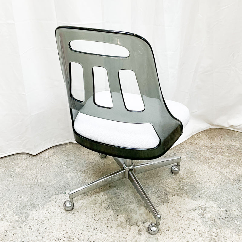 Reupholstered Acrylic & Chrome Frame Rolling Chair