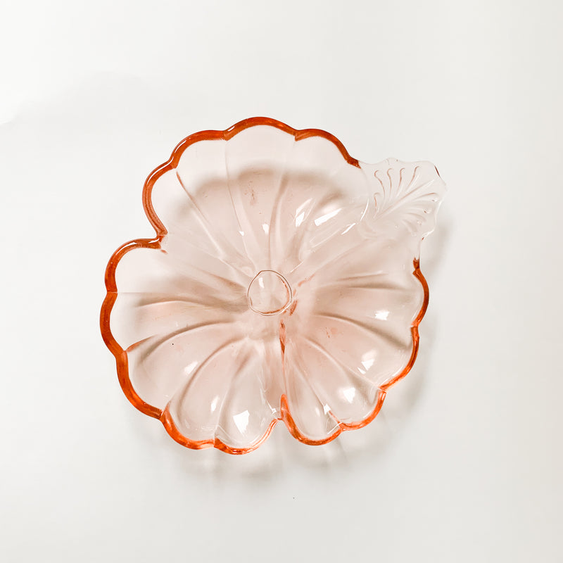 Pink Glass Flower Vintage Throw Dish