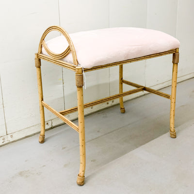 Vintage Soft Pink Bamboo Vanity Bench/Accent Stool - Newly Reupholstered