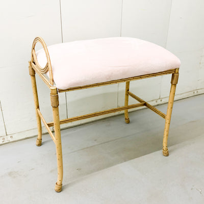 Vintage Soft Pink Bamboo Vanity Bench/Accent Stool - Newly Reupholstered