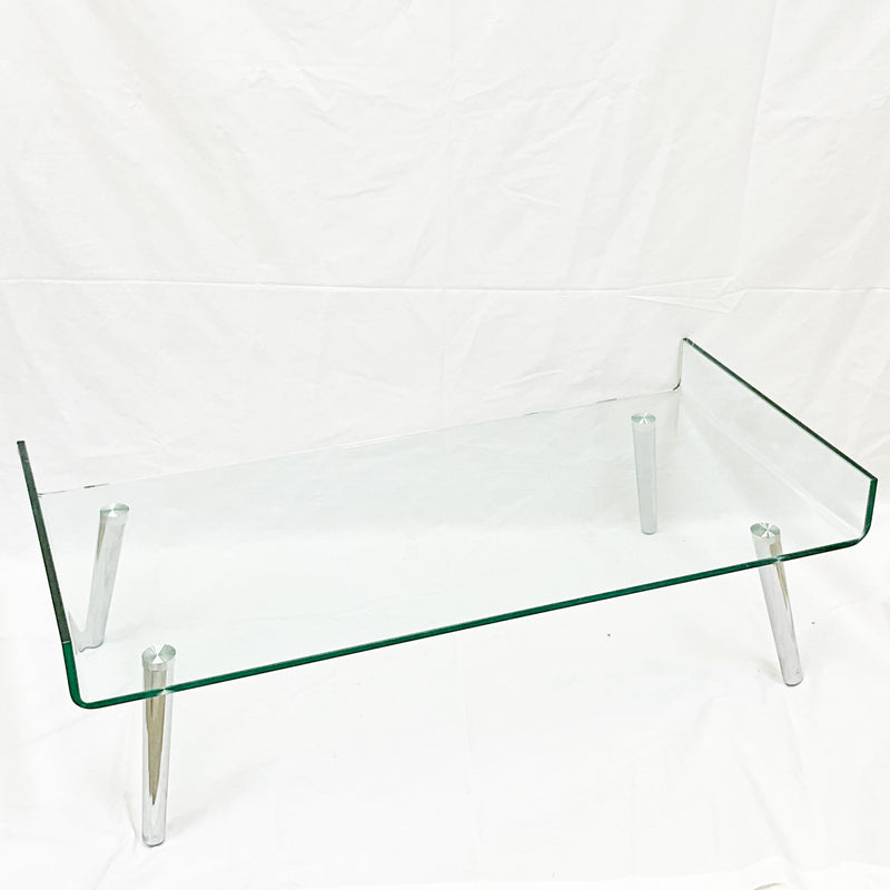 Curved Glass Coffee Table w/ Angled Chrome Legs