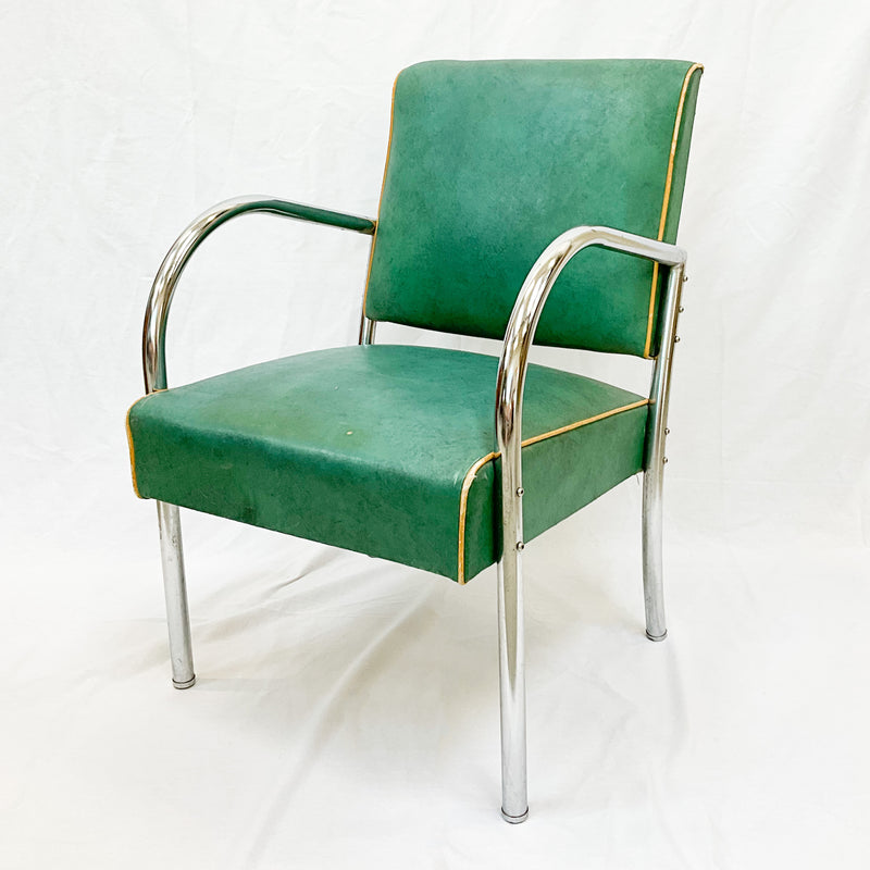 Retro Green & Chrome Accent Chair